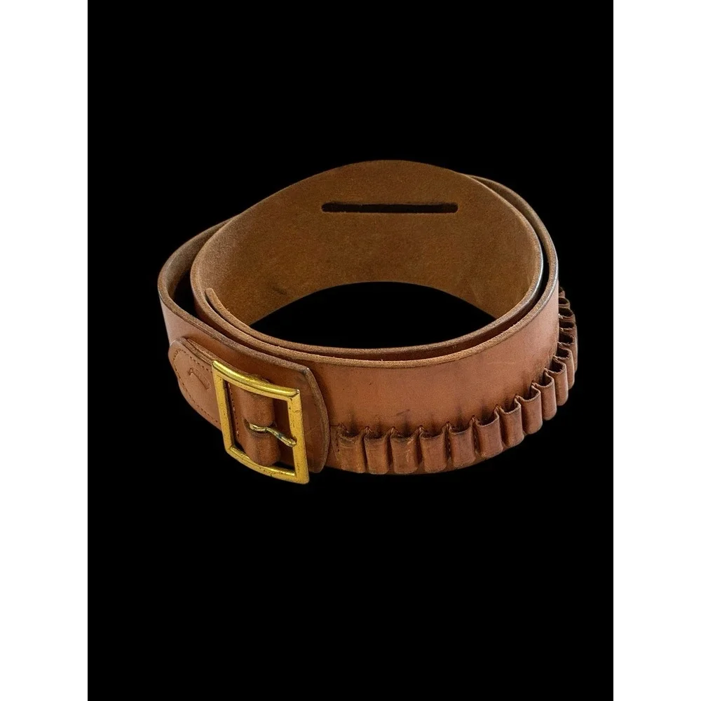 Vintage Hunter Leather Gun Ammo Belt 158 Brown Brass Buckle 53